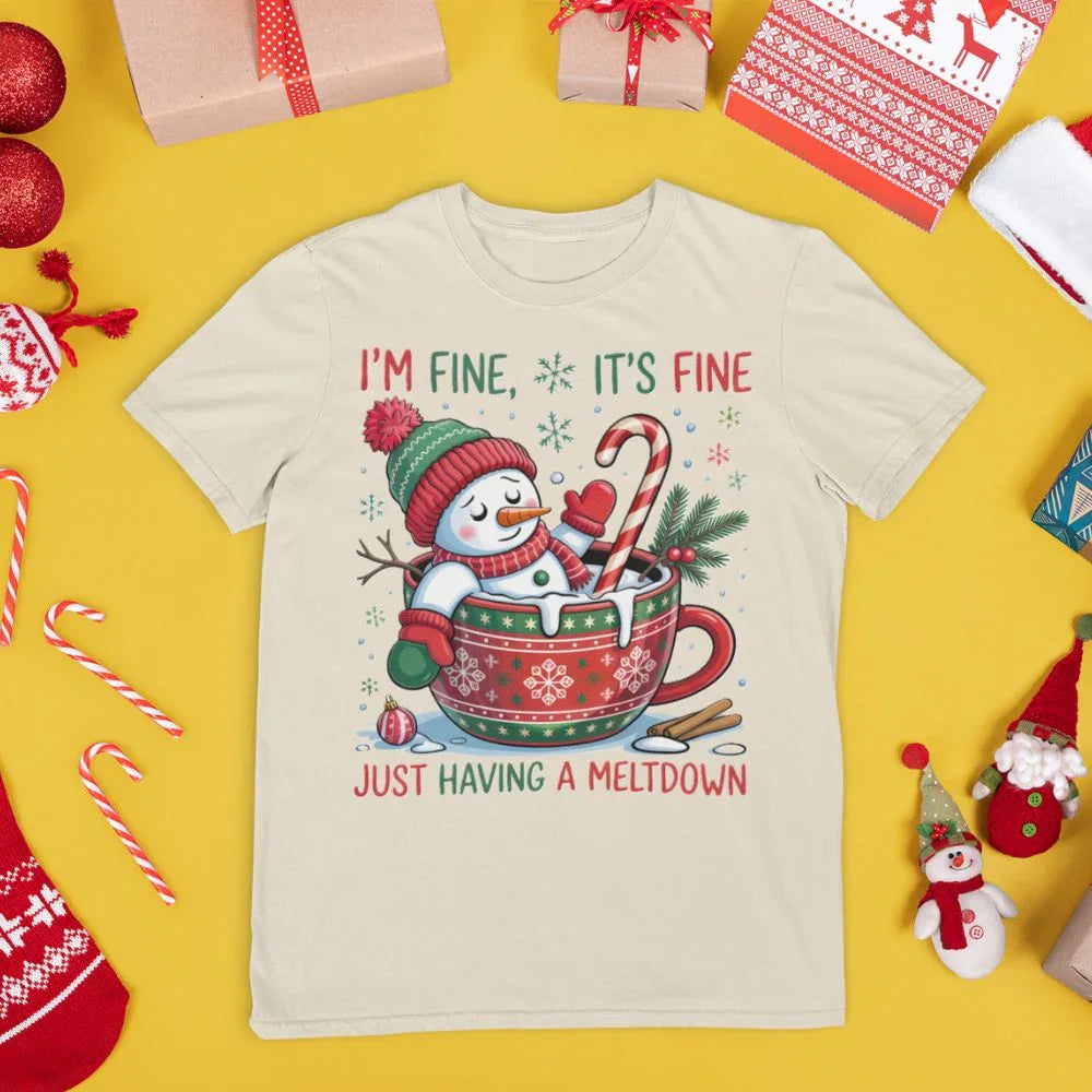 Świąteczna koszulka z bałwanem w filiżance, idealny prezent personalizowany na święta