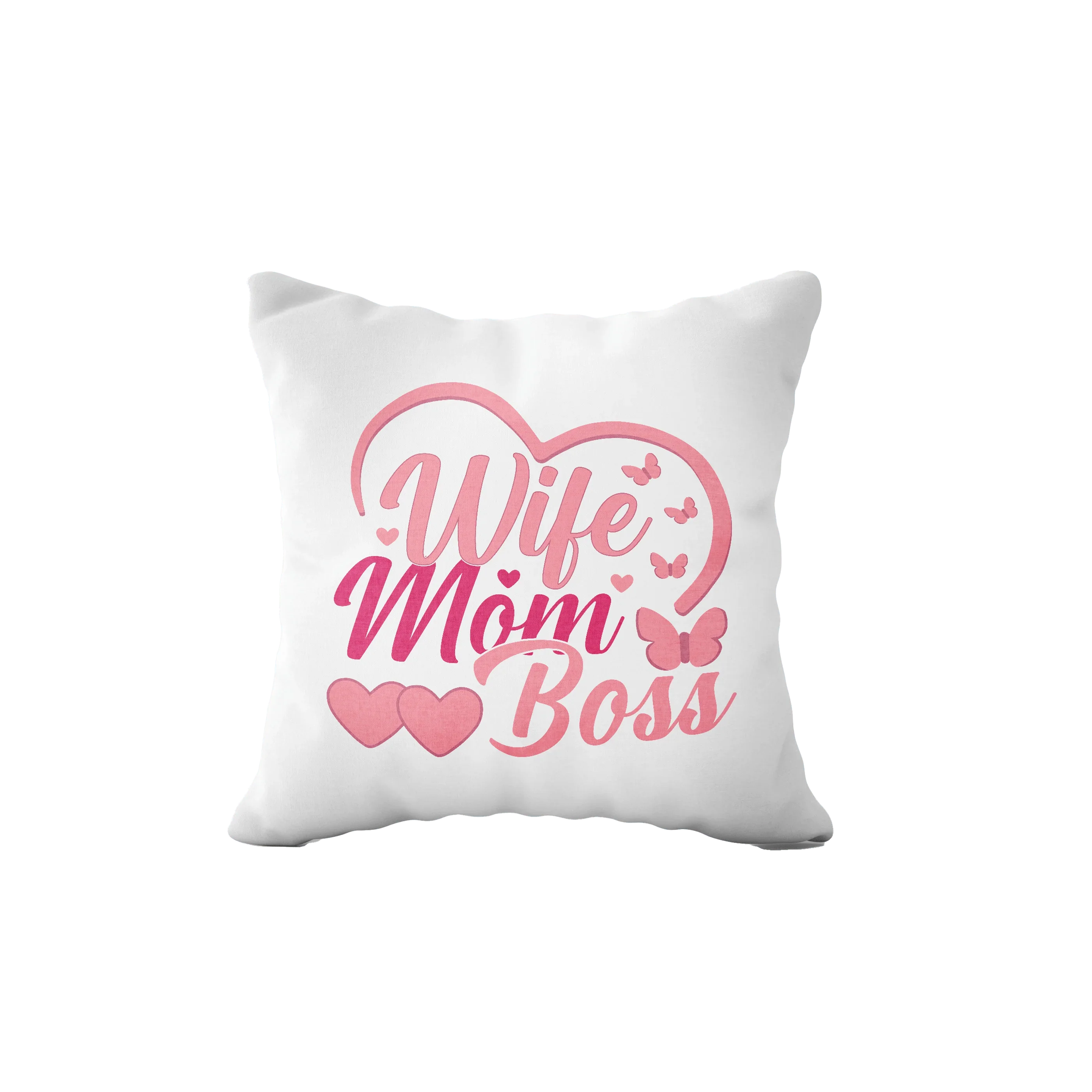 Poduszka z napisem Wife Mom Boss w różowym sercu, idealny prezent dla mamy i żony