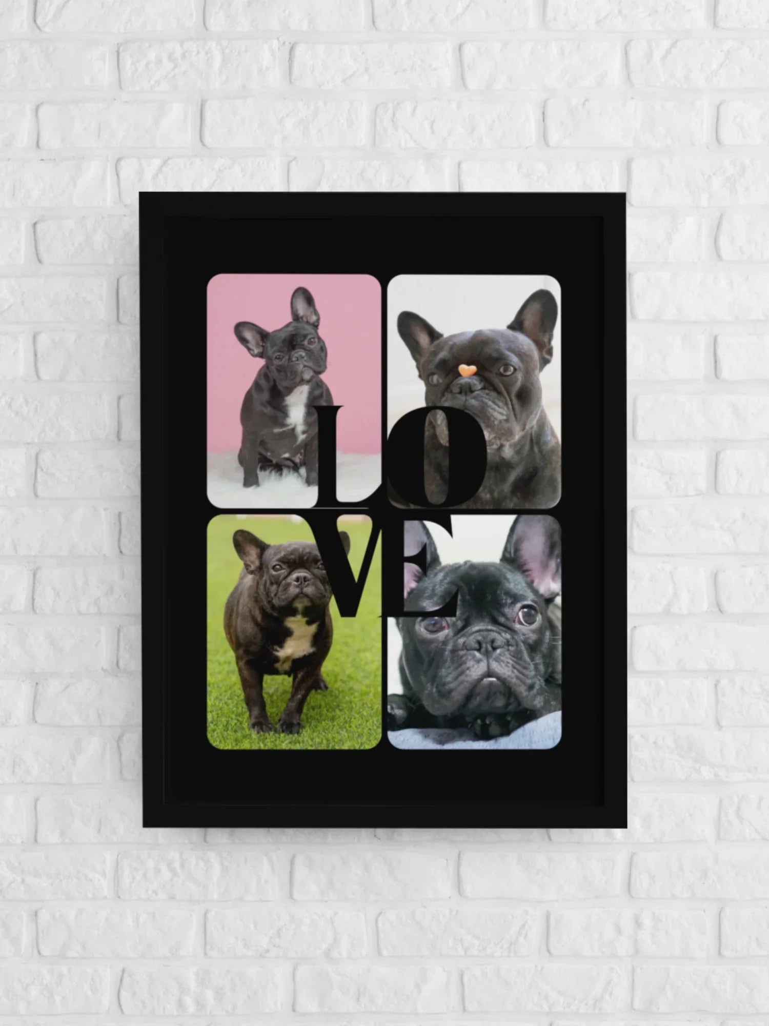 Personalizowany plakat z psami w ramie, idealny prezent dla miłośników zwierząt z napisem LOVE