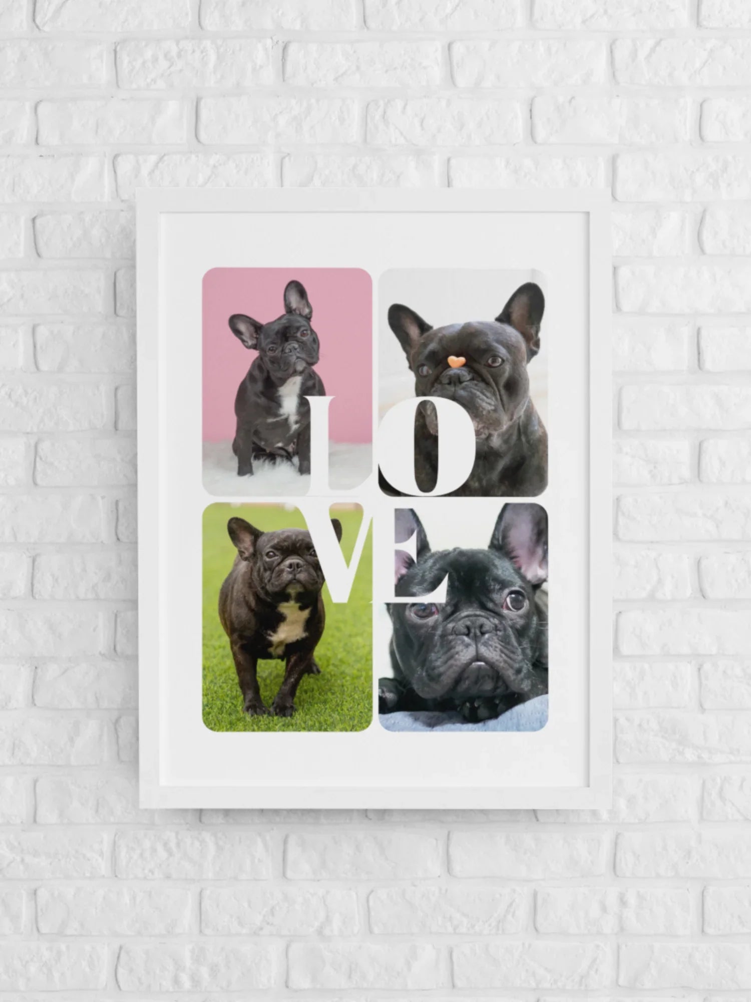 Personalizowany plakat z psem w ramie, idealny prezent dla miłośnika zwierząt z napisem LOVE