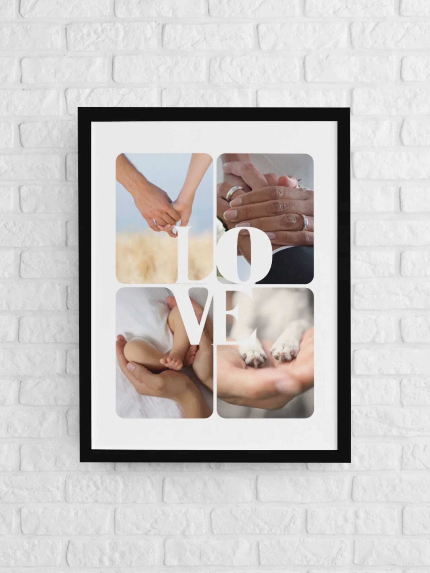 Personalizowany plakat z napisem LOVE i zdjęciami rąk, idealny prezent dla bliskich na każdą okazję