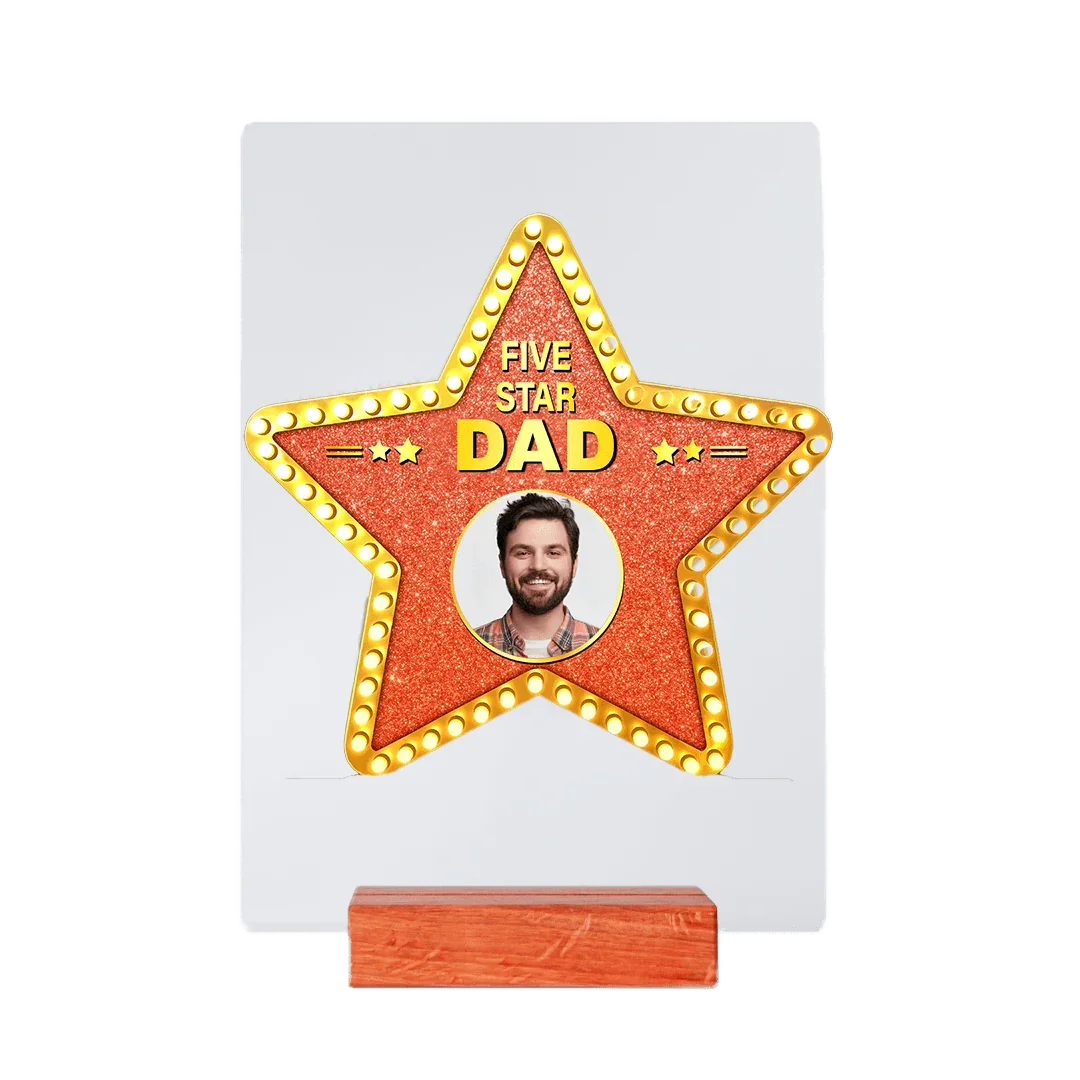 Personalizowany prezent dla taty - gwiazda z napisem Five Star Dad i zdjęciem