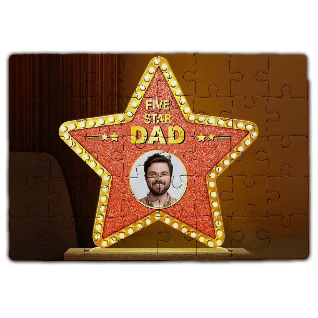 Personalizowany puzzle z gwiazdą 'Five Star Dad' i Twoim zdjęciem – idealny prezent dla taty