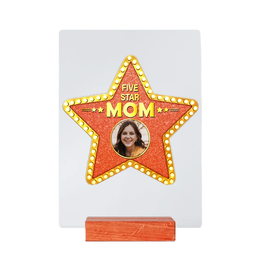 Personalizowany prezent dla mamy – gwiazda z napisem Five Star Mom i Twoim zdjęciem
