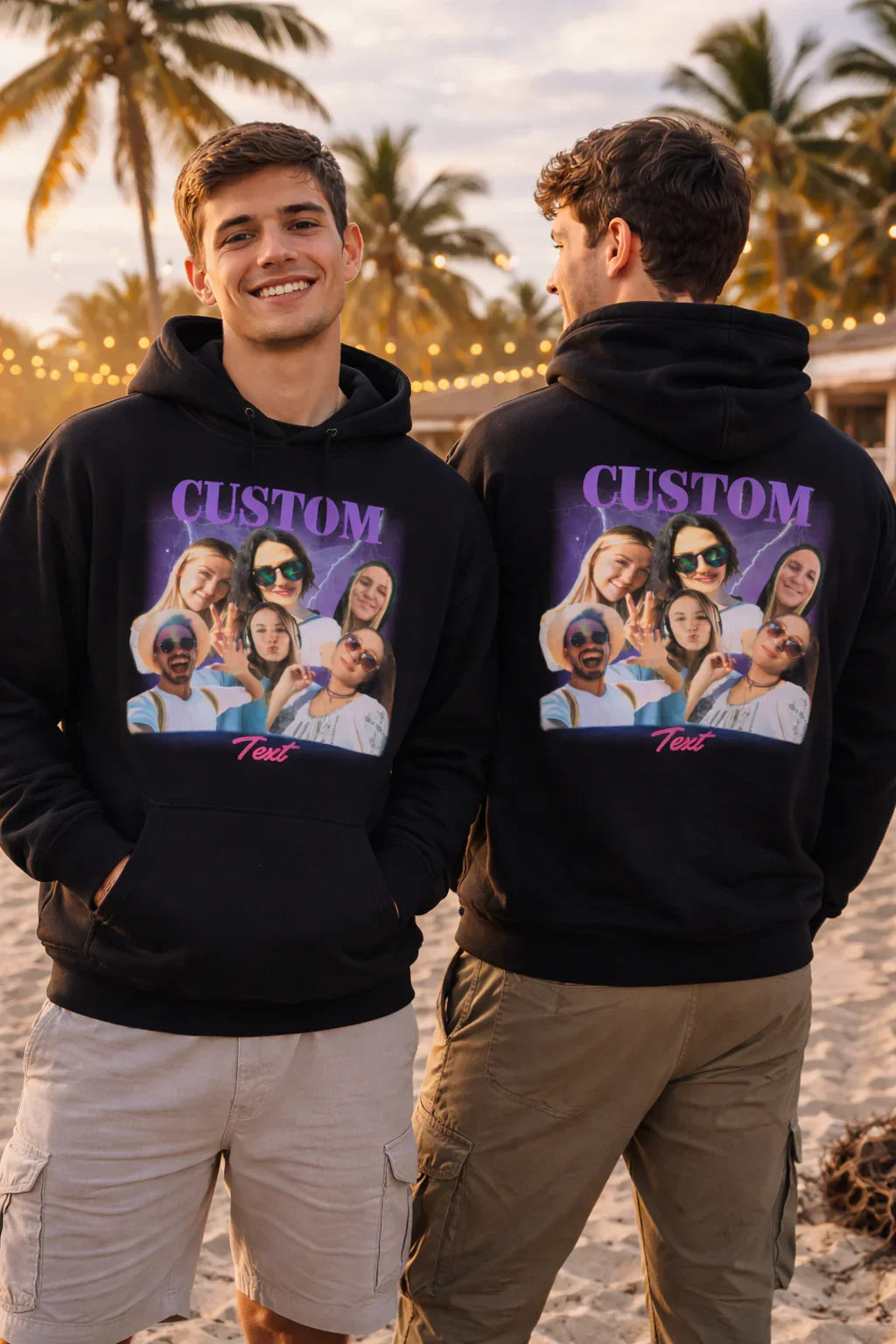 Personalizowane bluzy z nadrukiem zdjęć grupy przyjaciół na plaży, idealny prezent na każdą okazję