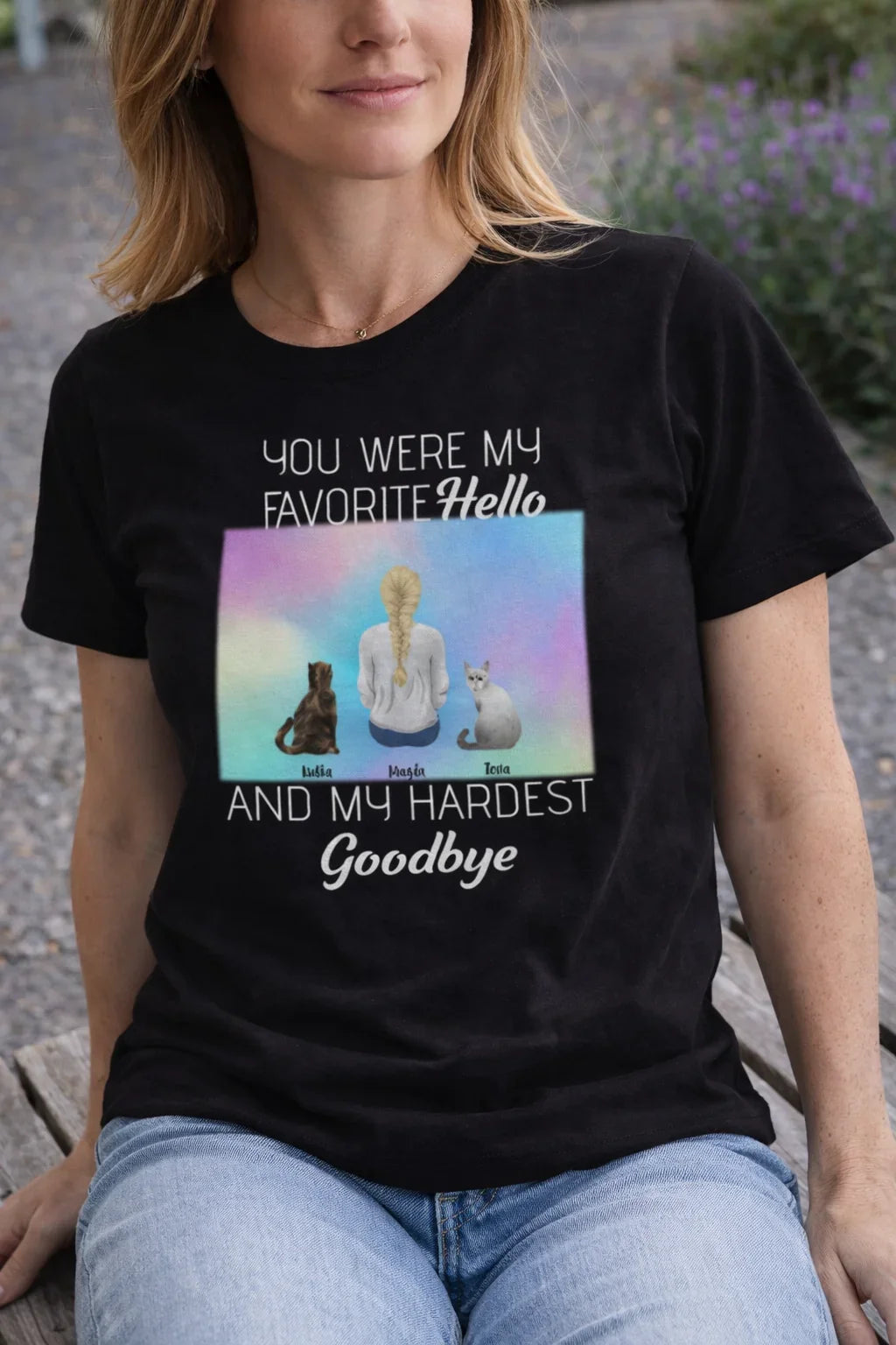 Personalizowana koszulka z kotami i napisem 'You Were My Favorite Hello' – idealny prezent dla miłośnika zwierząt