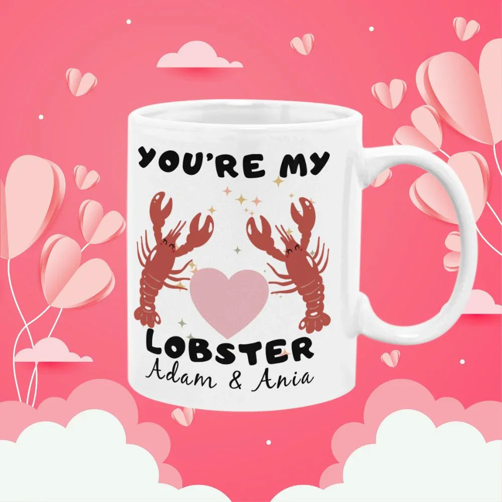 Personalizowany kubek 'You're My Lobster' z imionami Adam & Ania, idealny prezent dla par