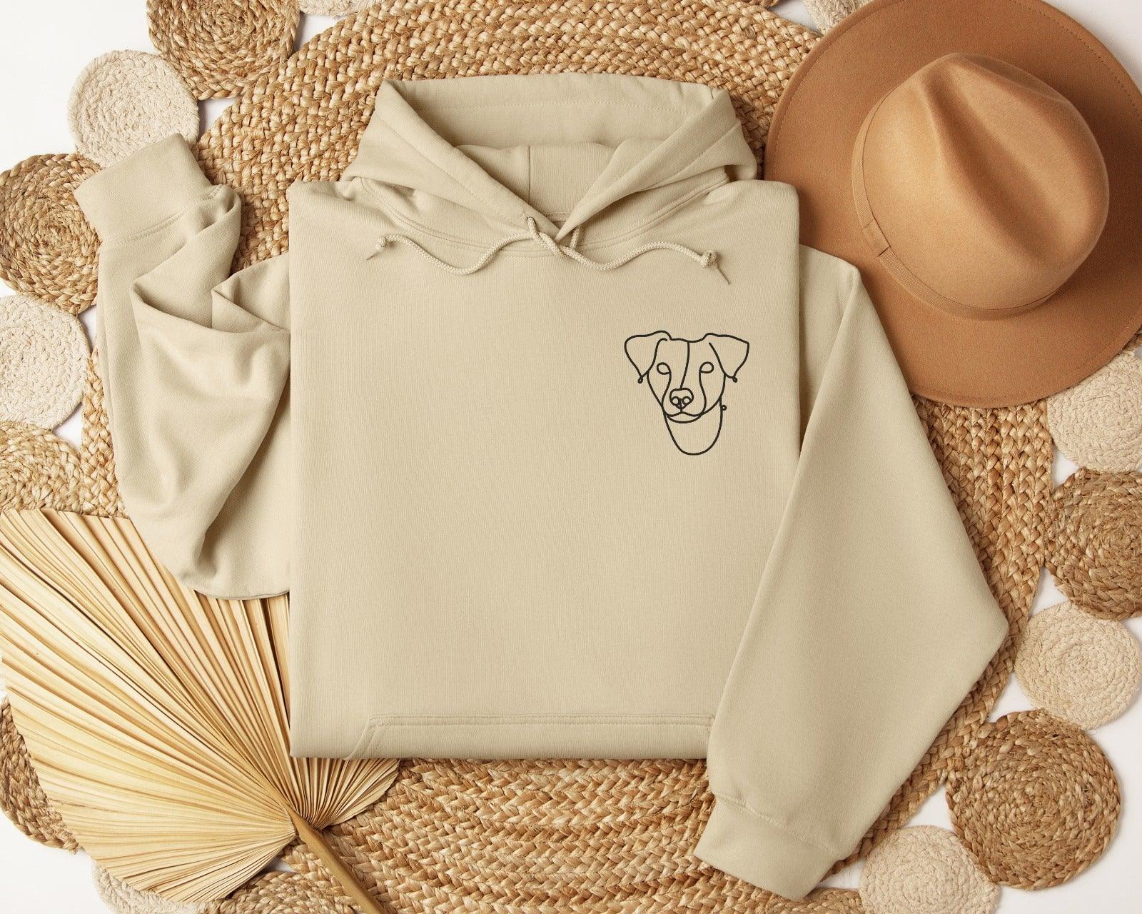 Beżowa bluza z kapturem z konturowym psem, idealny personalizowany prezent na każdą okazję