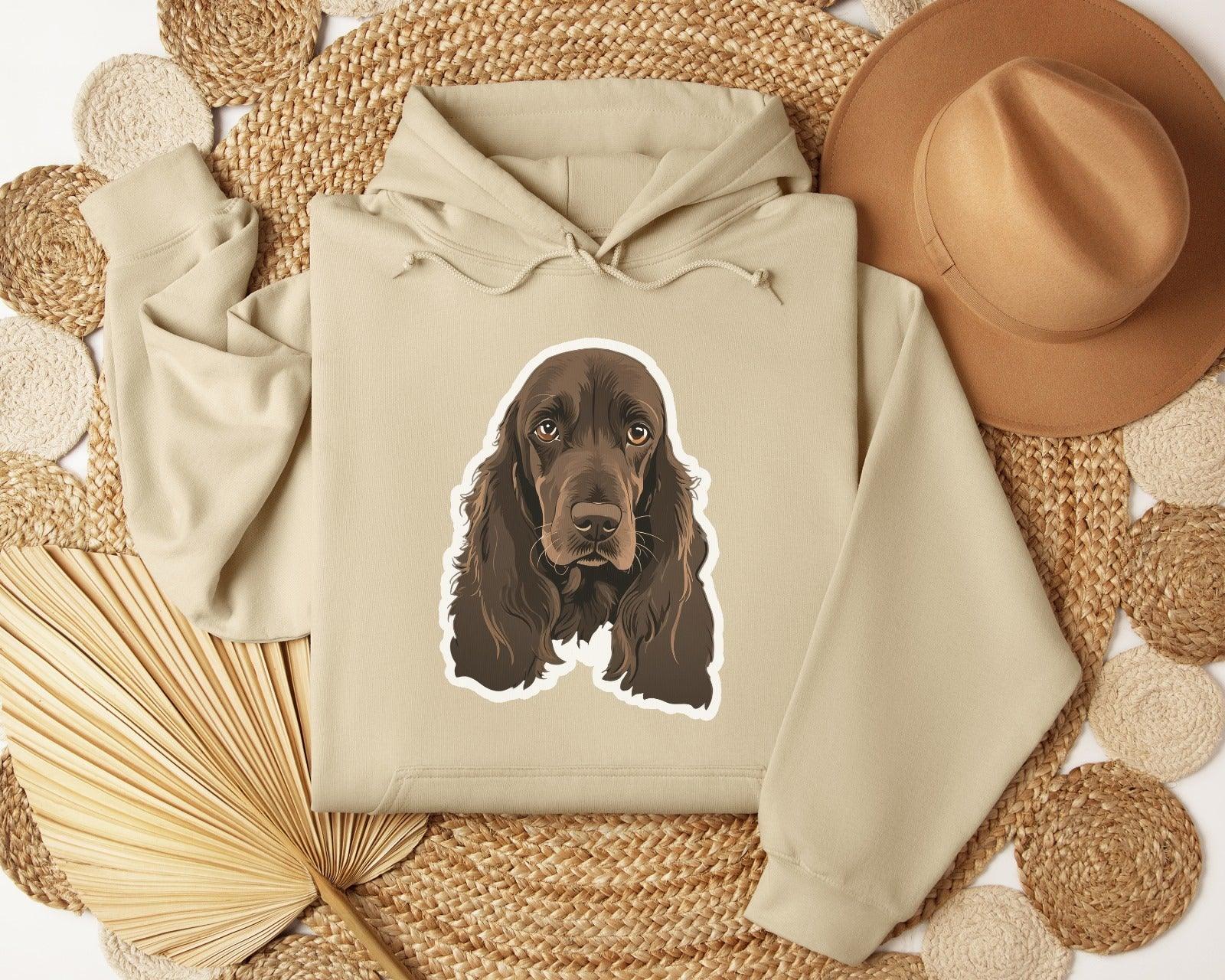 Beżowy sweter z kapturem z grafiką psa, idealny prezent personalizowany dla miłośnika zwierząt