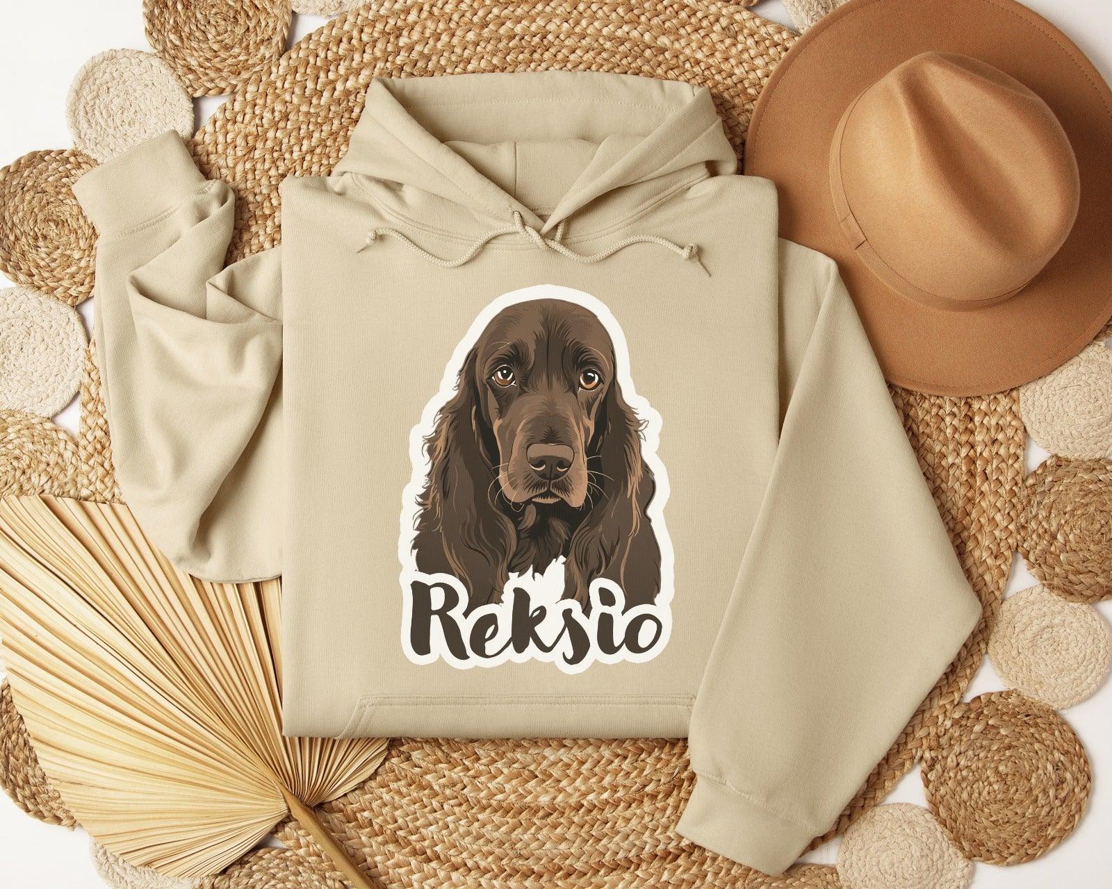 Personalizowany sweter z imieniem psa Reksio i ilustracją spaniela, idealny prezent dla miłośnika zwierząt