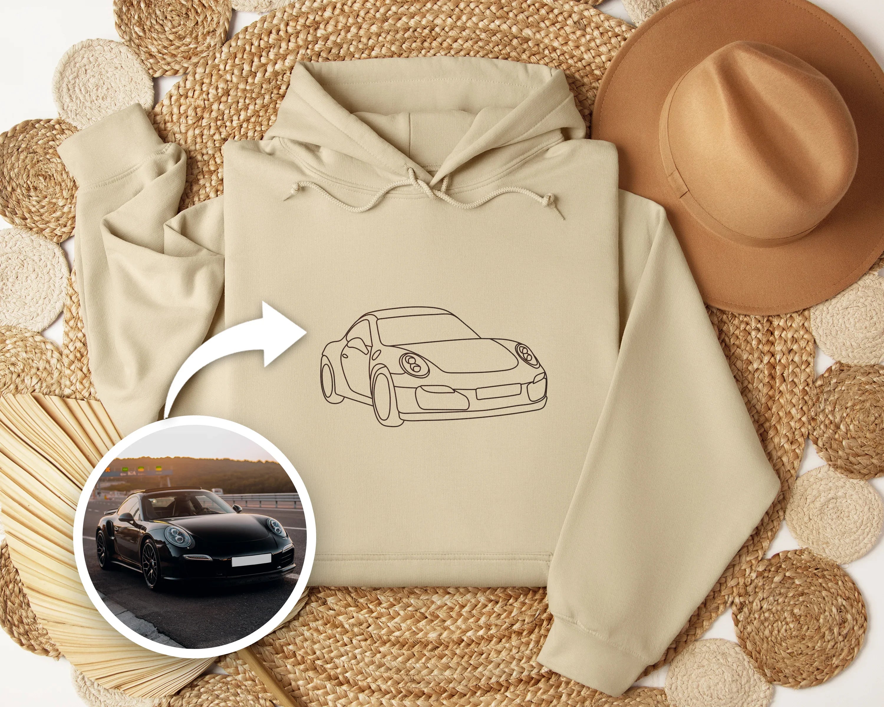 Personalizowany sweter z nadrukiem samochodu, idealny prezent dla miłośnika aut