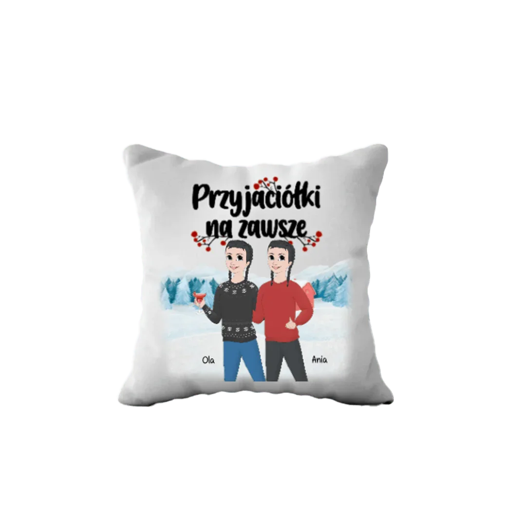 Personalizowana poduszka z napisem 'Przyjaciółki na zawsze' i imionami Ola, Ania – idealny prezent dla bliskiej osoby