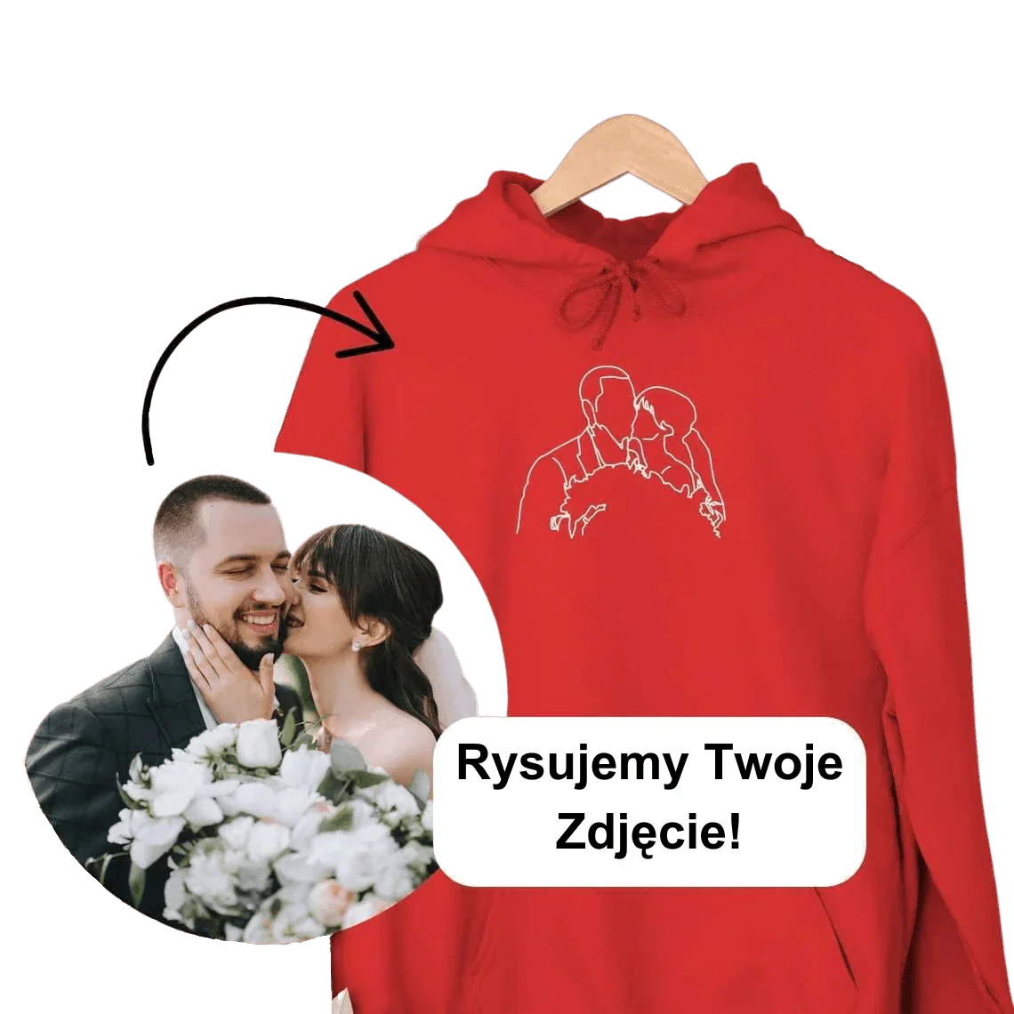 Czerwony bluza z nadrukiem konturu pary – personalizowany prezent na ślub lub rocznicę