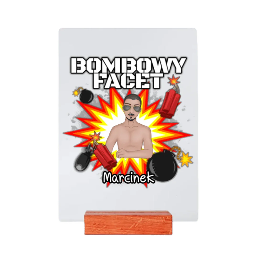 Personalizowany prezent 'Bombowy Facet' z imieniem Marcinek, idealny na prezent dla bliskiej osoby.