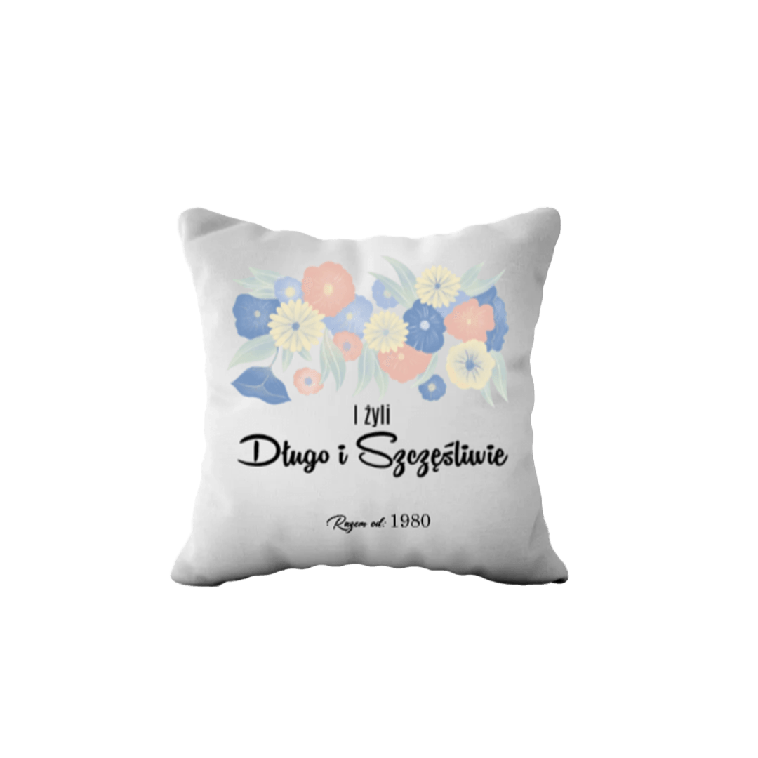Personalizowana Poduszka - I żyli Długo i Szczęśliwie - Razem od - Mejkmi - Personalizowane Prezenty Dla Twoich Bliskich!