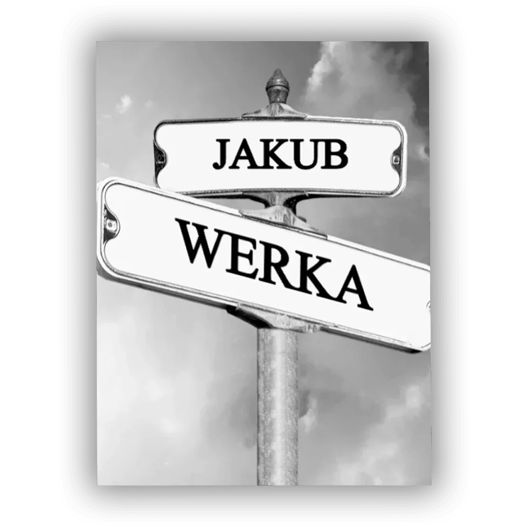 Personalizowany znak uliczny z imionami Jakub i Werka, idealny prezent na każdą okazję