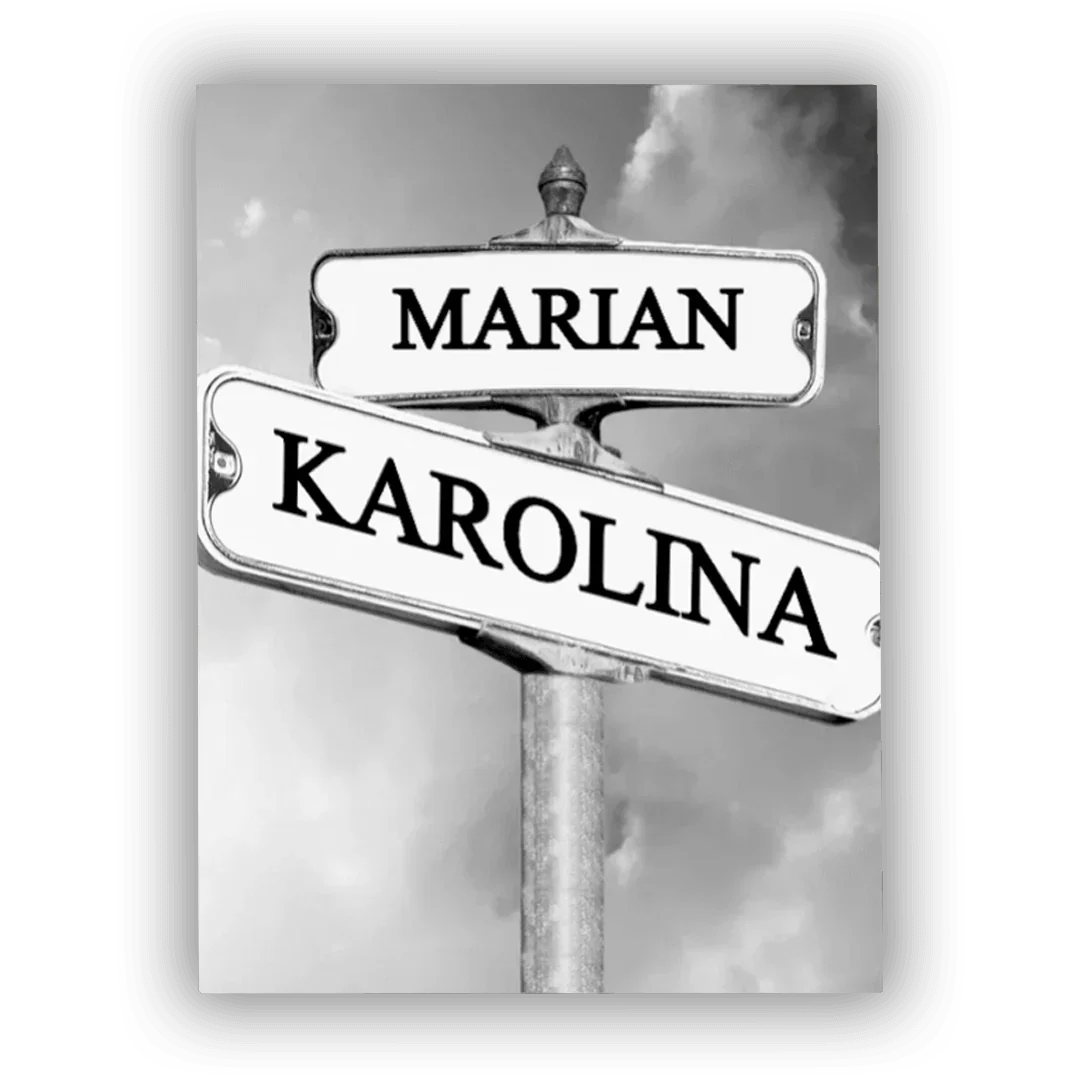 Personalizowany znak uliczny z imionami Marian i Karolina, idealny prezent dla bliskich