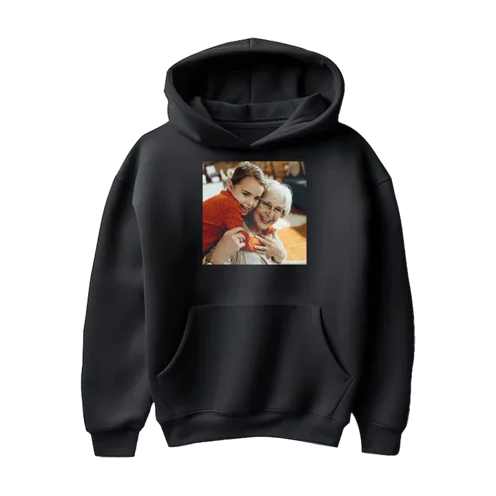Czarny bluza z nadrukiem zdjęcia babci i wnuczki, personalizowany prezent na każdą okazję