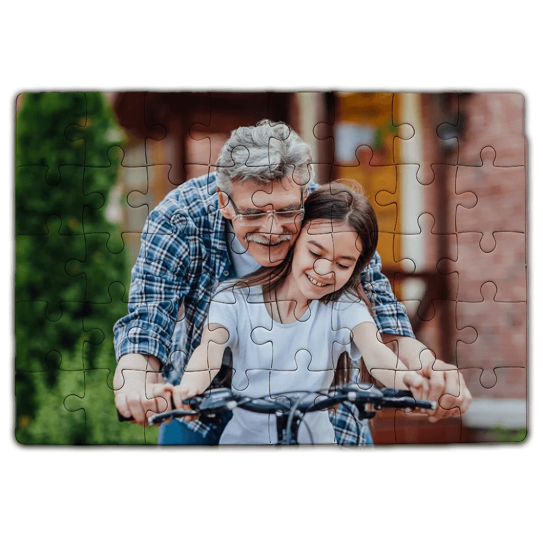 Personalizowany puzzle z zdjęciem dziadka i wnuczki na rowerze – idealny prezent na każdą okazję