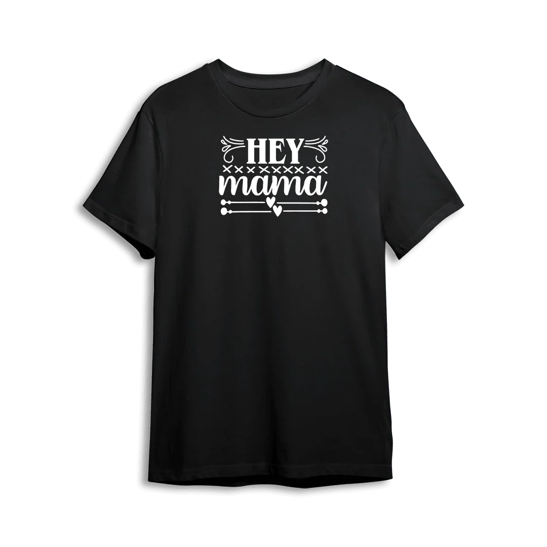 Czarny t-shirt z napisem 'HEY mama' – idealny personalizowany prezent dla mamy