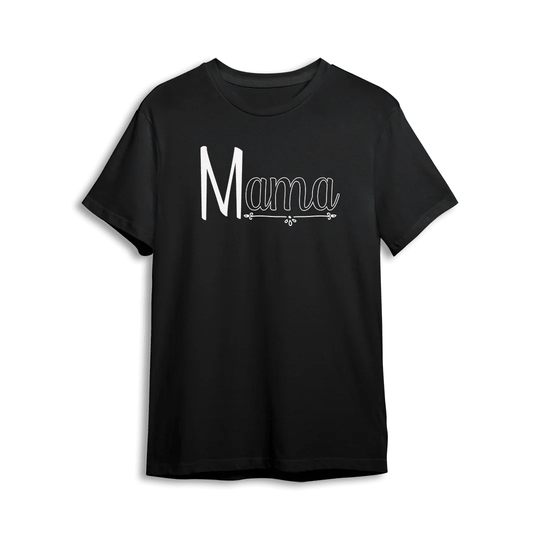 Czarny t-shirt z białym napisem 'Mama' – idealny personalizowany prezent dla mamy