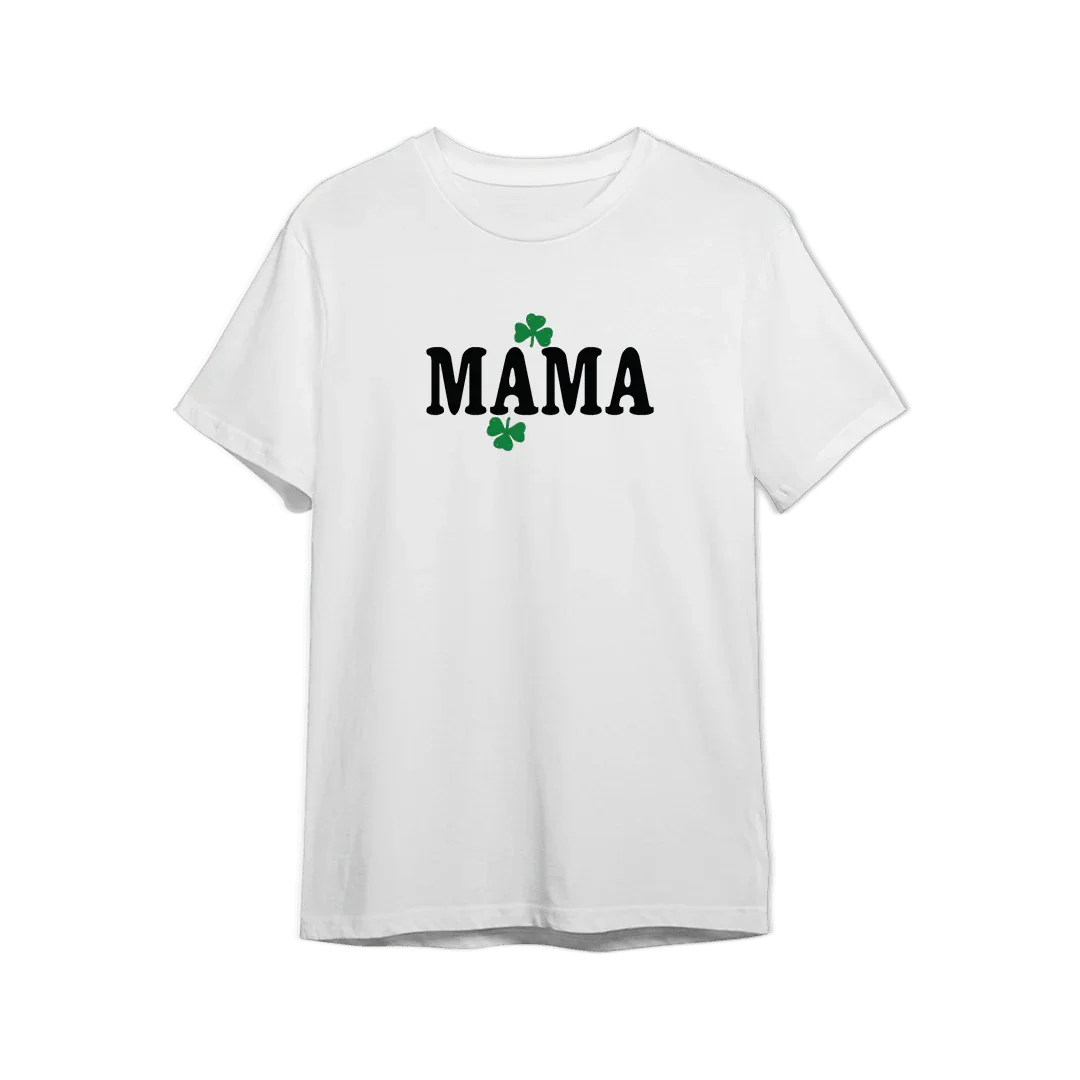 Biała koszulka z napisem MAMA i koniczynami, idealny prezent personalizowany dla mamy