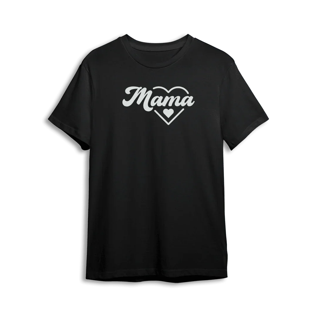 Czarny t-shirt z napisem Mama w sercu – idealny prezent dla mamy na Dzień Matki lub urodziny