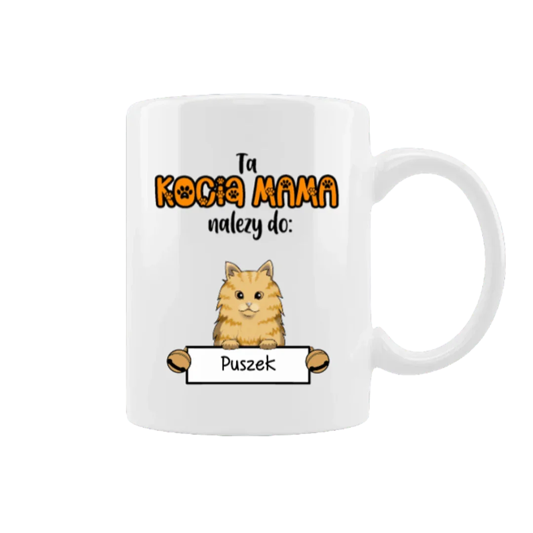 Personalizowana filiżanka z kotem i napisem 'Ta kocia mama należy do: Puszek'