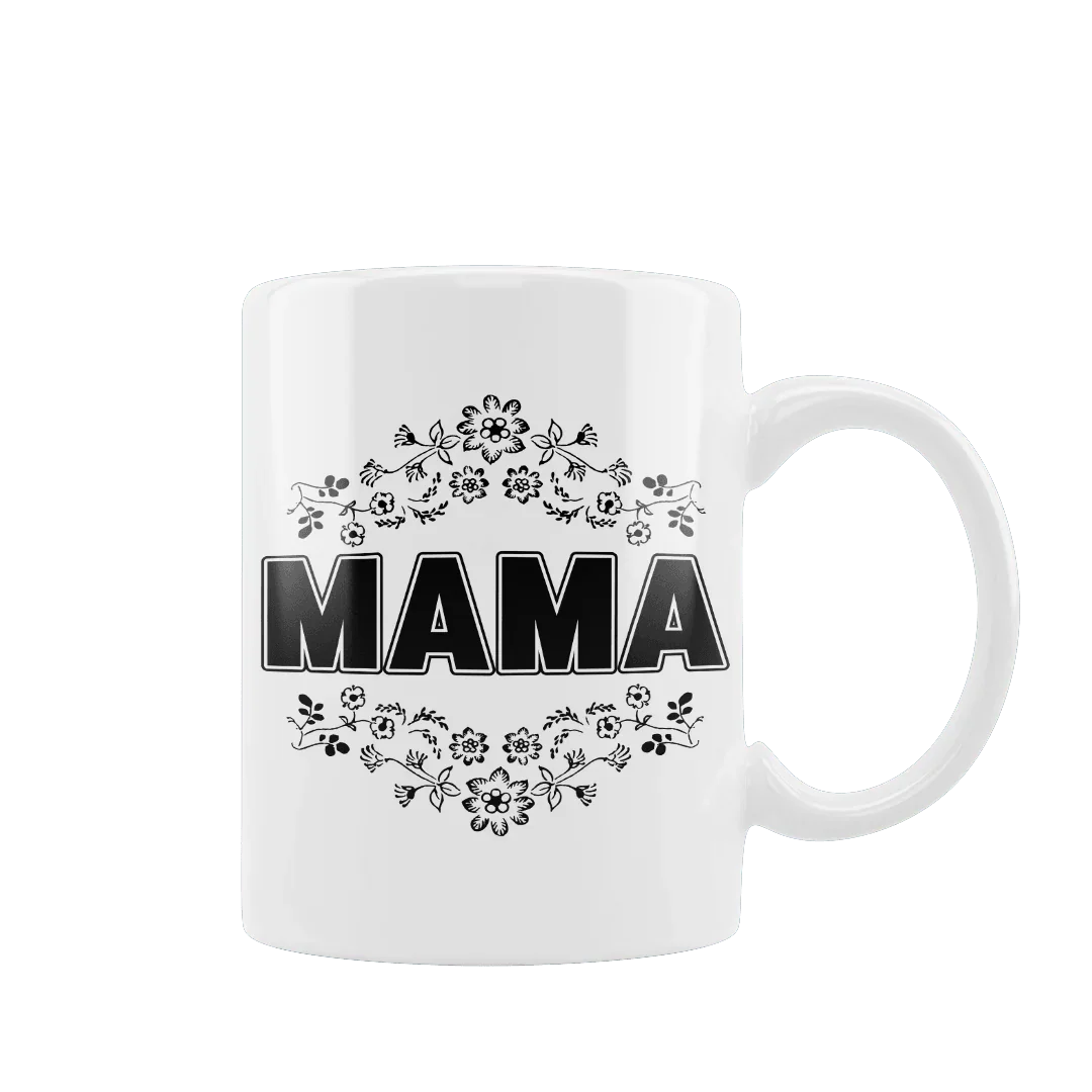 Biała filiżanka z napisem MAMA i kwiatowym wzorem, idealny prezent dla mamy