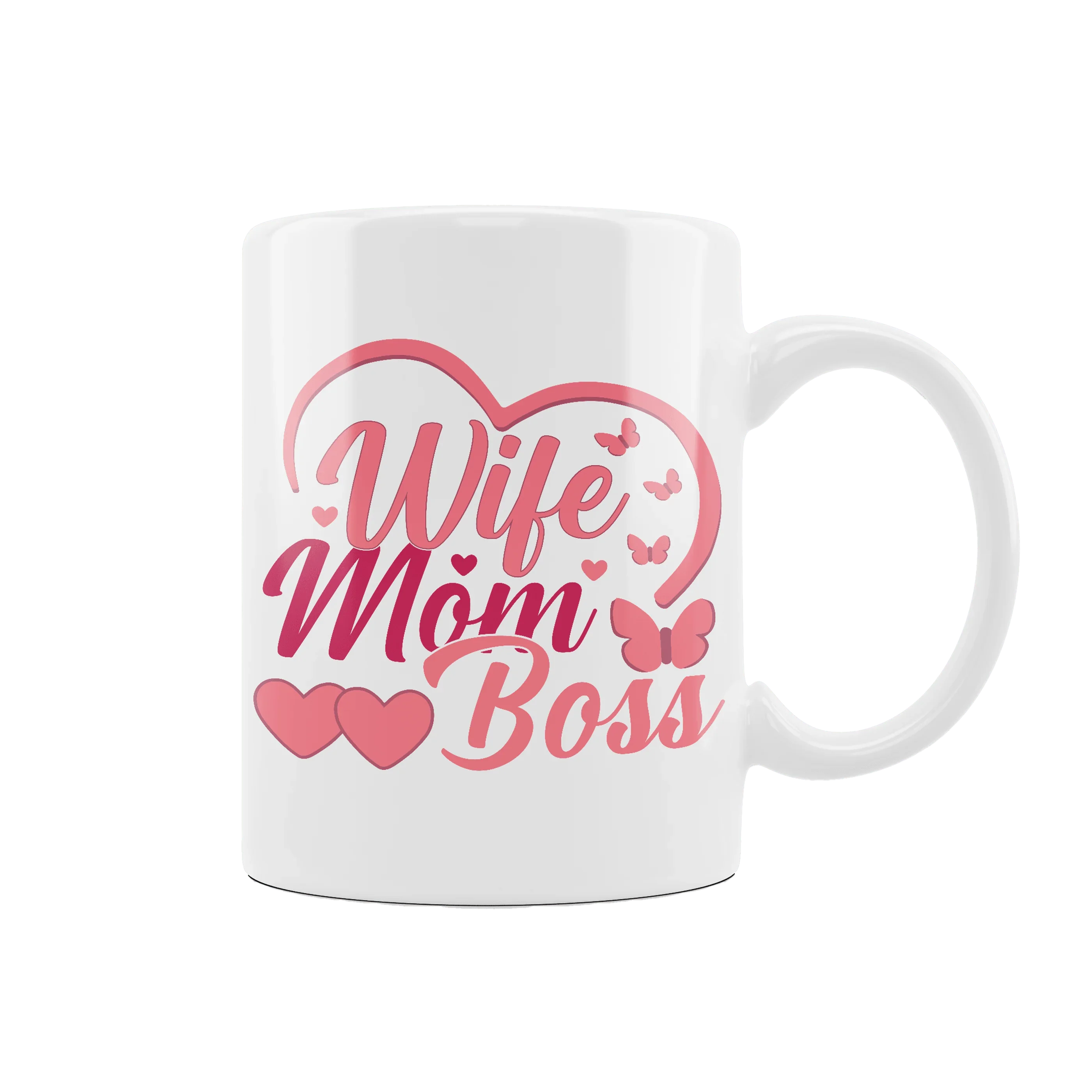 Personalizowany kubek z napisem Wife Mom Boss w różowym sercu, idealny prezent dla mamy i żony