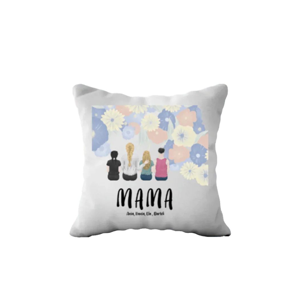 Personalizowana poduszka z napisem MAMA i imionami dzieci, idealny prezent dla mamy