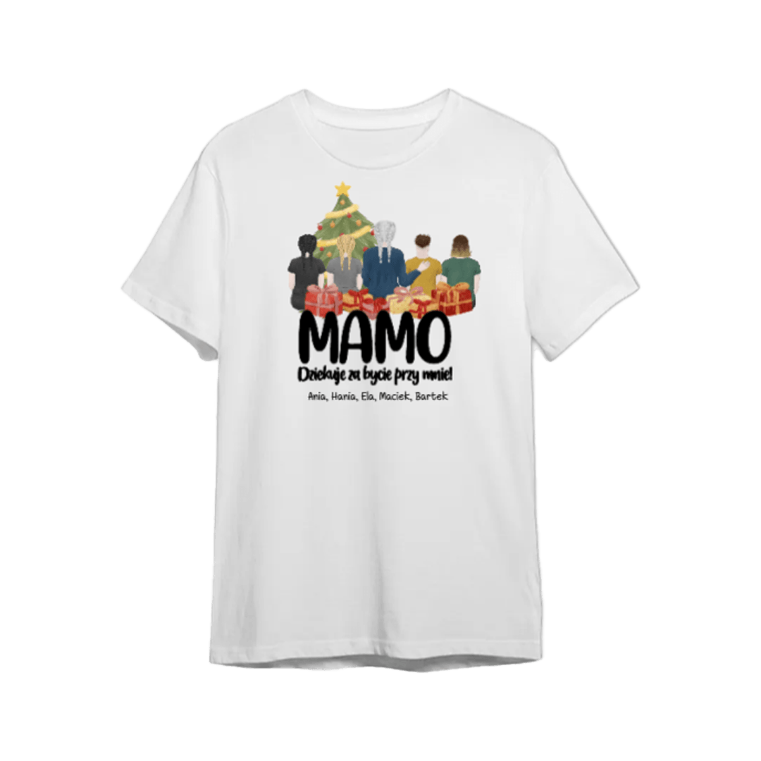 Personalizowana Koszulka - Mamo dziękuje za bycie przy mnie święta - Mejkmi - Personalizowane Prezenty Dla Twoich Bliskich!