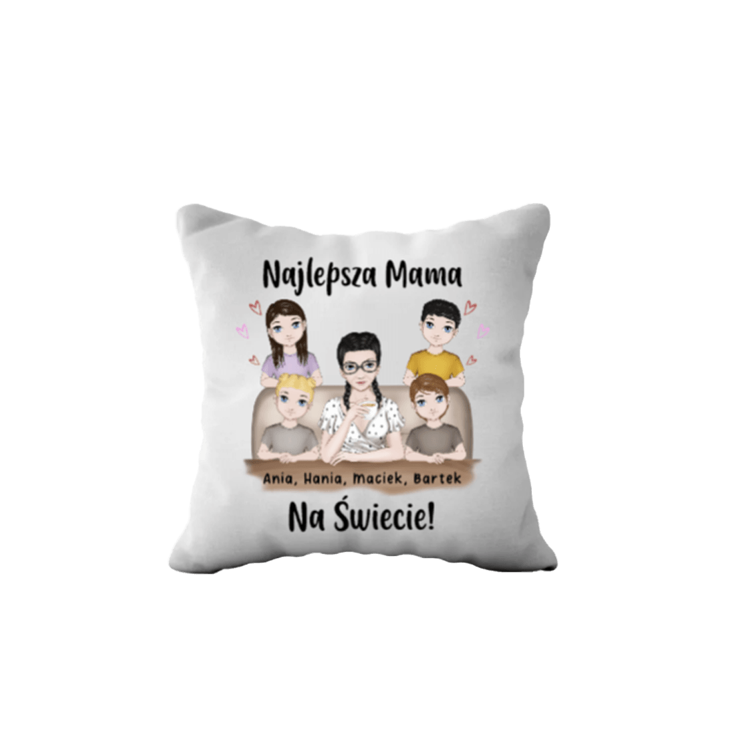Personalizowana Poduszka - Najlepsza mama na świecie do 4 osób - Mejkmi - Personalizowane Prezenty Dla Twoich Bliskich!
