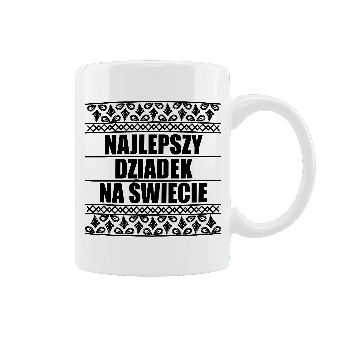 Biała filiżanka z napisem Najlepszy Dziadek na Świecie, idealny prezent personalizowany dla dziadka