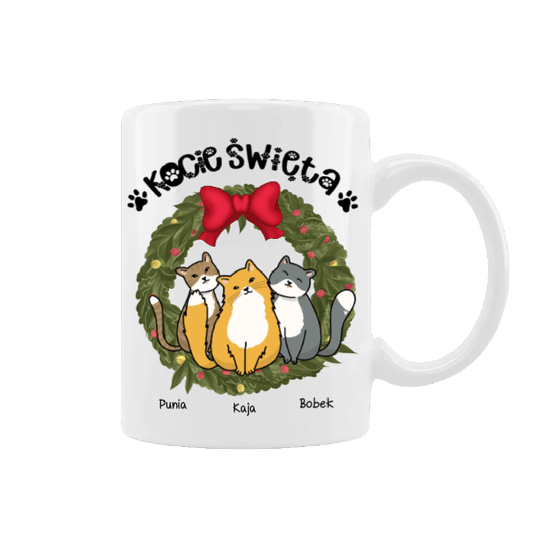 Personalizowany Kubek - Kocie święta (do 3 kotów) - Mejkmi - Personalizowane Prezenty Dla Twoich Bliskich!
