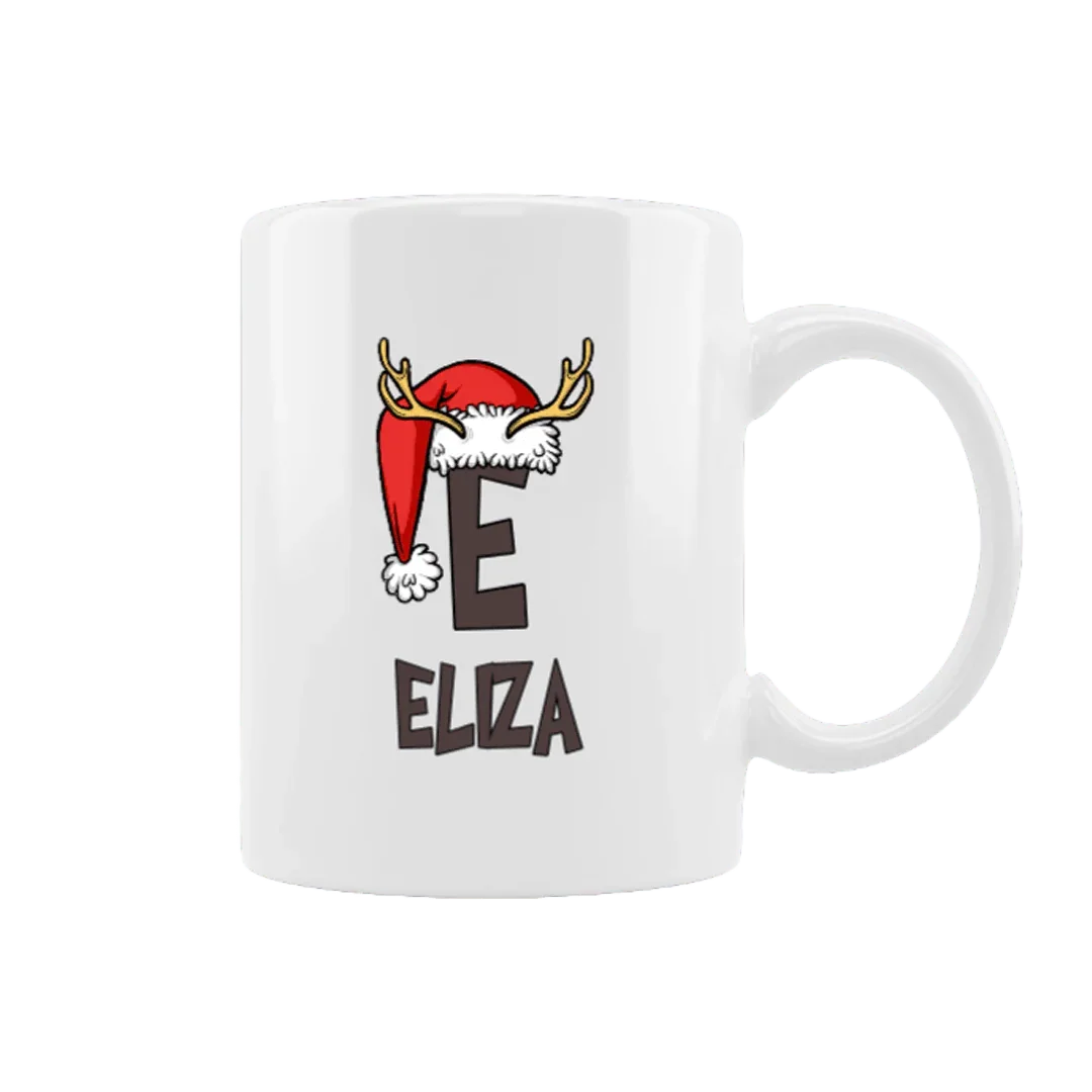 Personalizowana filiżanka świąteczna z imieniem Eliza i reniferem w czapce mikołajowej