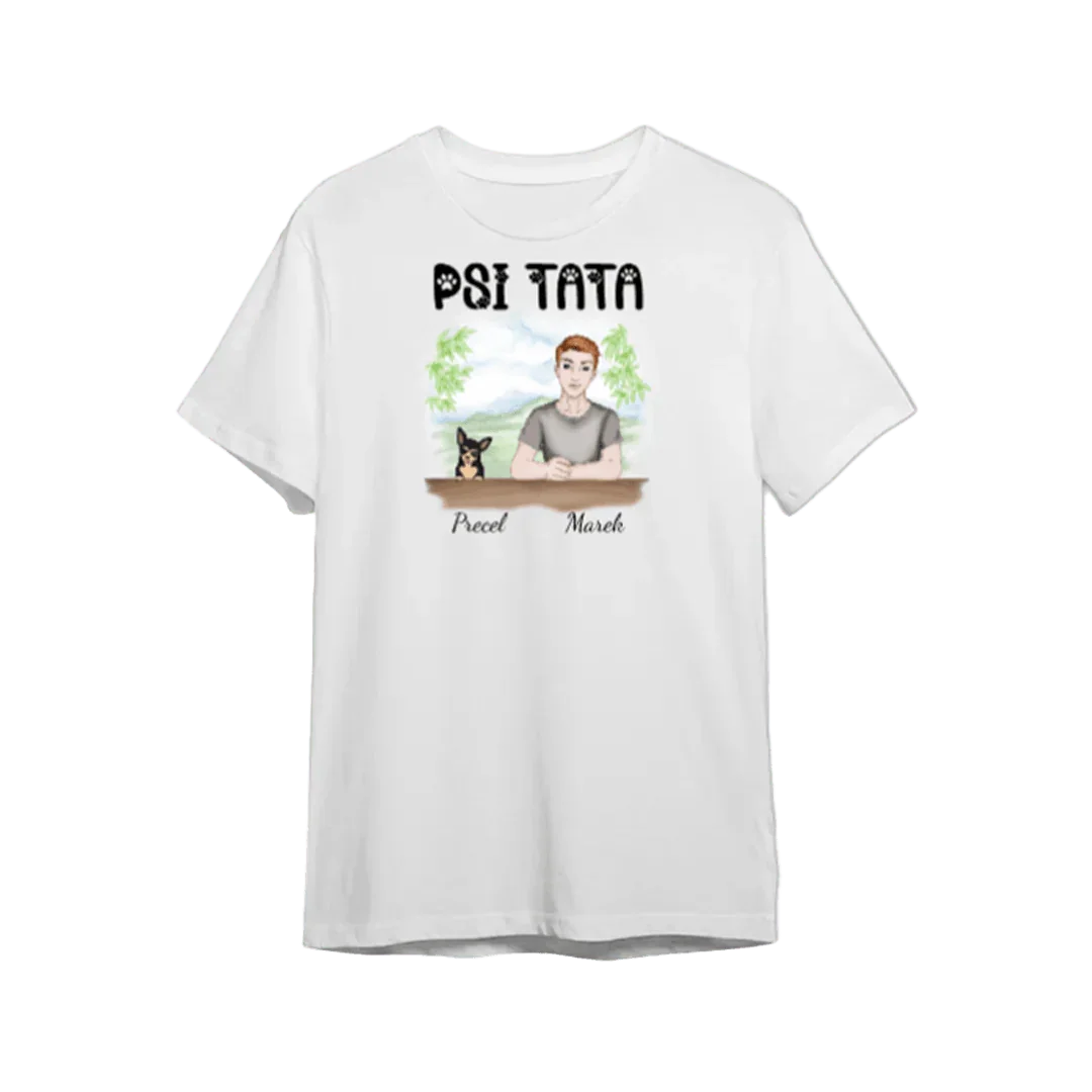 Personalizowany t-shirt 'Psi Tata' z imionami Marek i Piotrek, idealny prezent dla właściciela psa