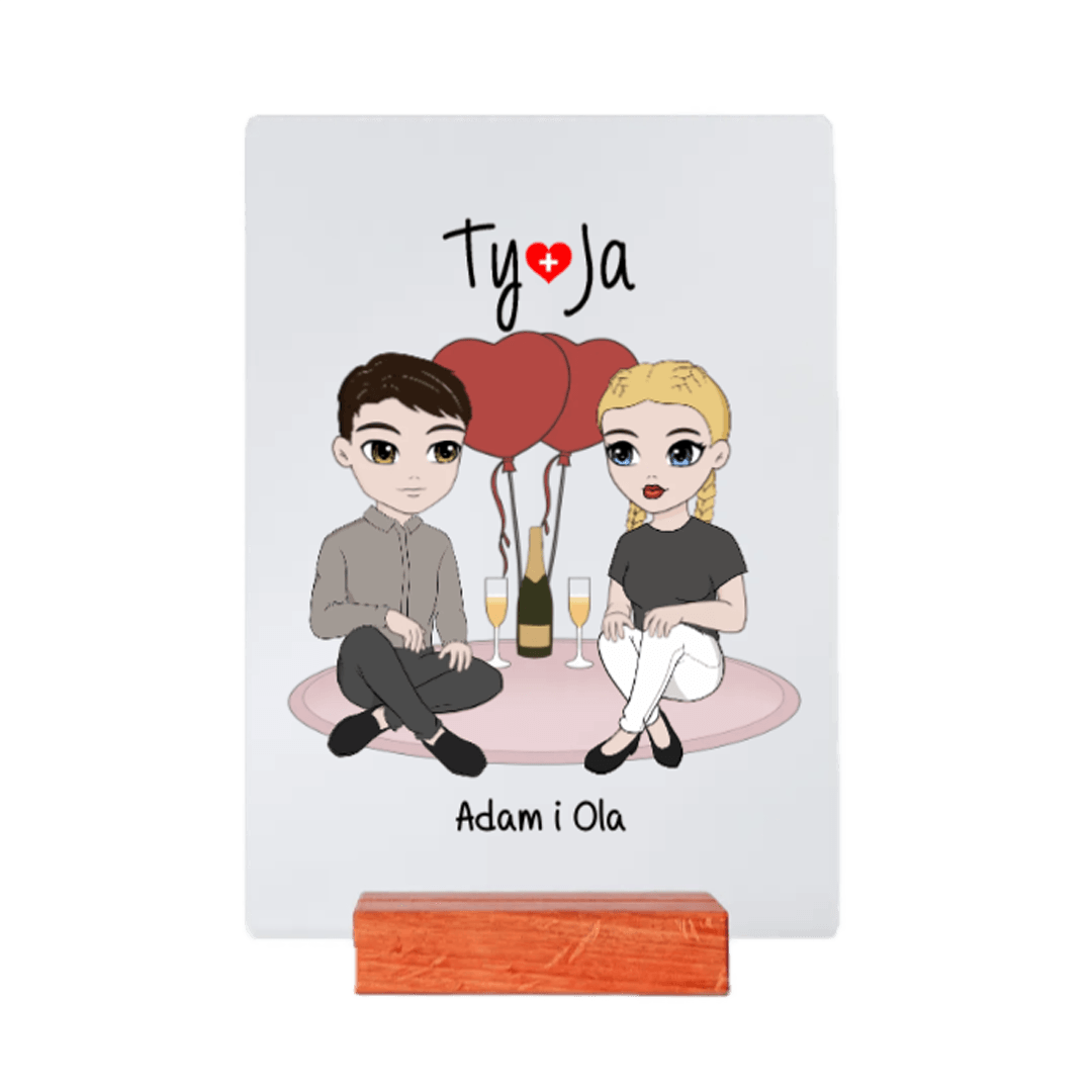 Personalizowane Szkiełko dla Par - Ty <3 Ja, Drinki i Balony - Mejkmi - Personalizowane Prezenty Dla Twoich Bliskich!