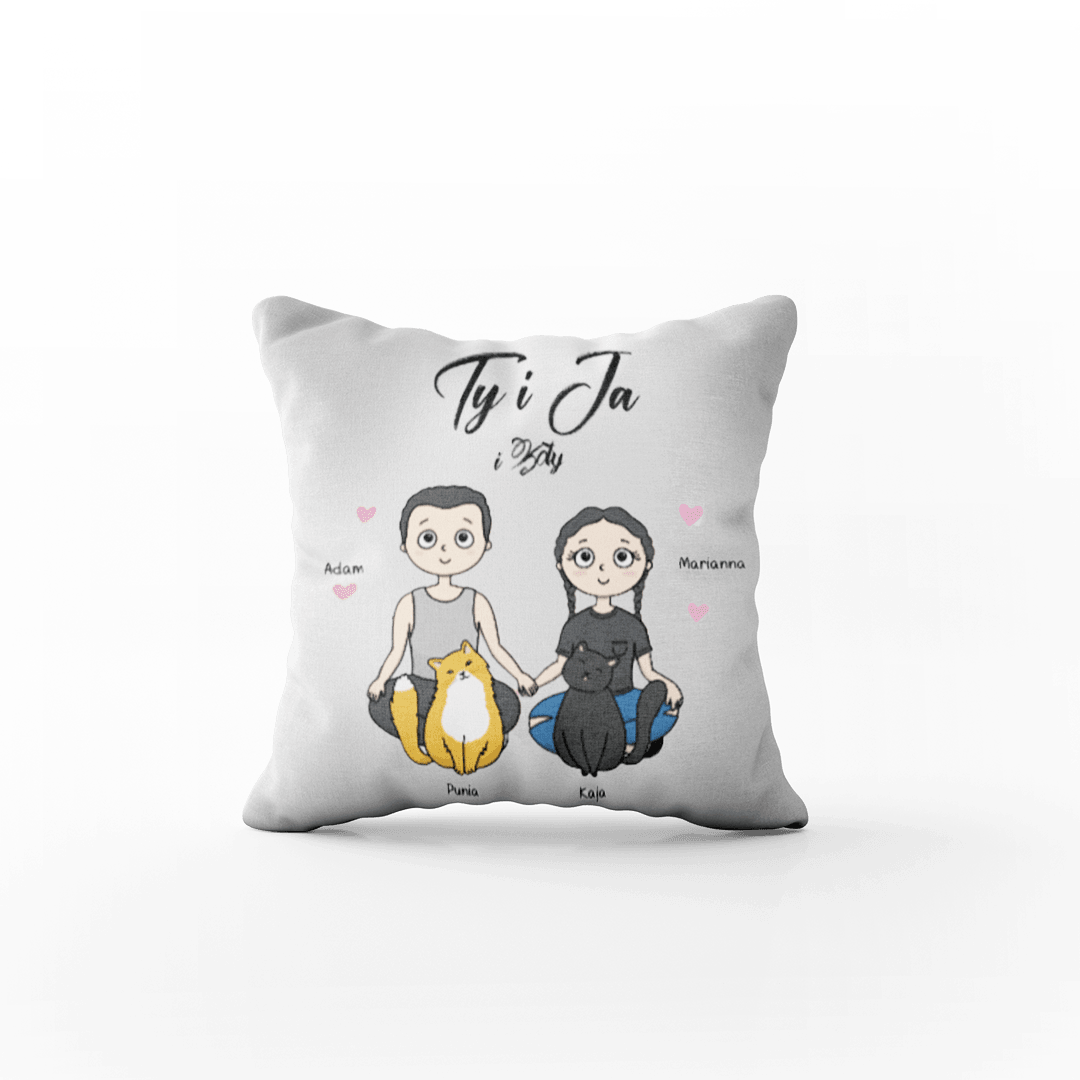 Personalizowana Poduszka dla Par - Ty i Ja (i kot) - Mejkmi - Personalizowane Prezenty Dla Twoich Bliskich!