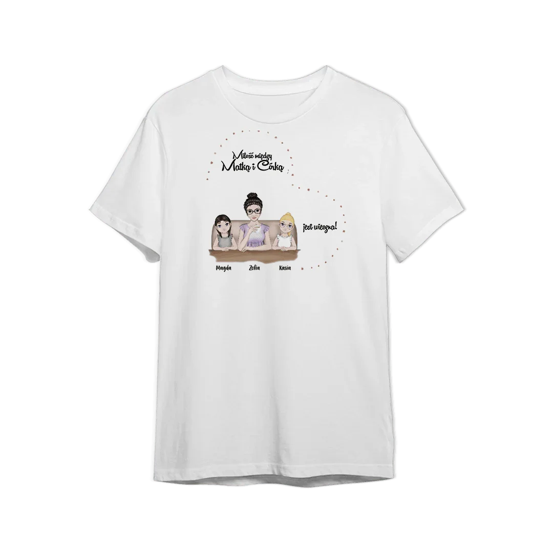 Personalizowany t-shirt z ilustracją matki i córek – idealny prezent dla mamy i dzieci