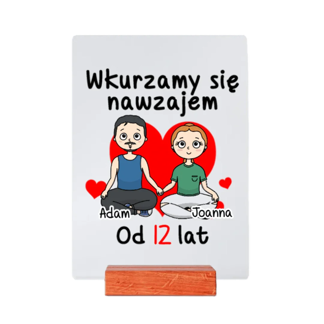 Personalizowany prezent dla pary – Adam i Joanna, od 12 lat razem, z napisem 'Wkurzamy się nawzajem'
