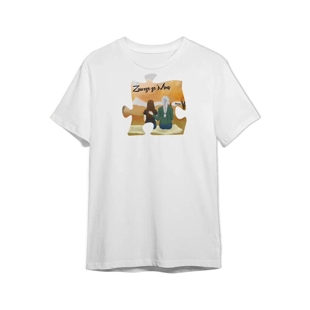 Personalizowany t-shirt z motywem puzzle i napisem 'Zawsze ze Mną' – idealny prezent dla bliskiej osoby