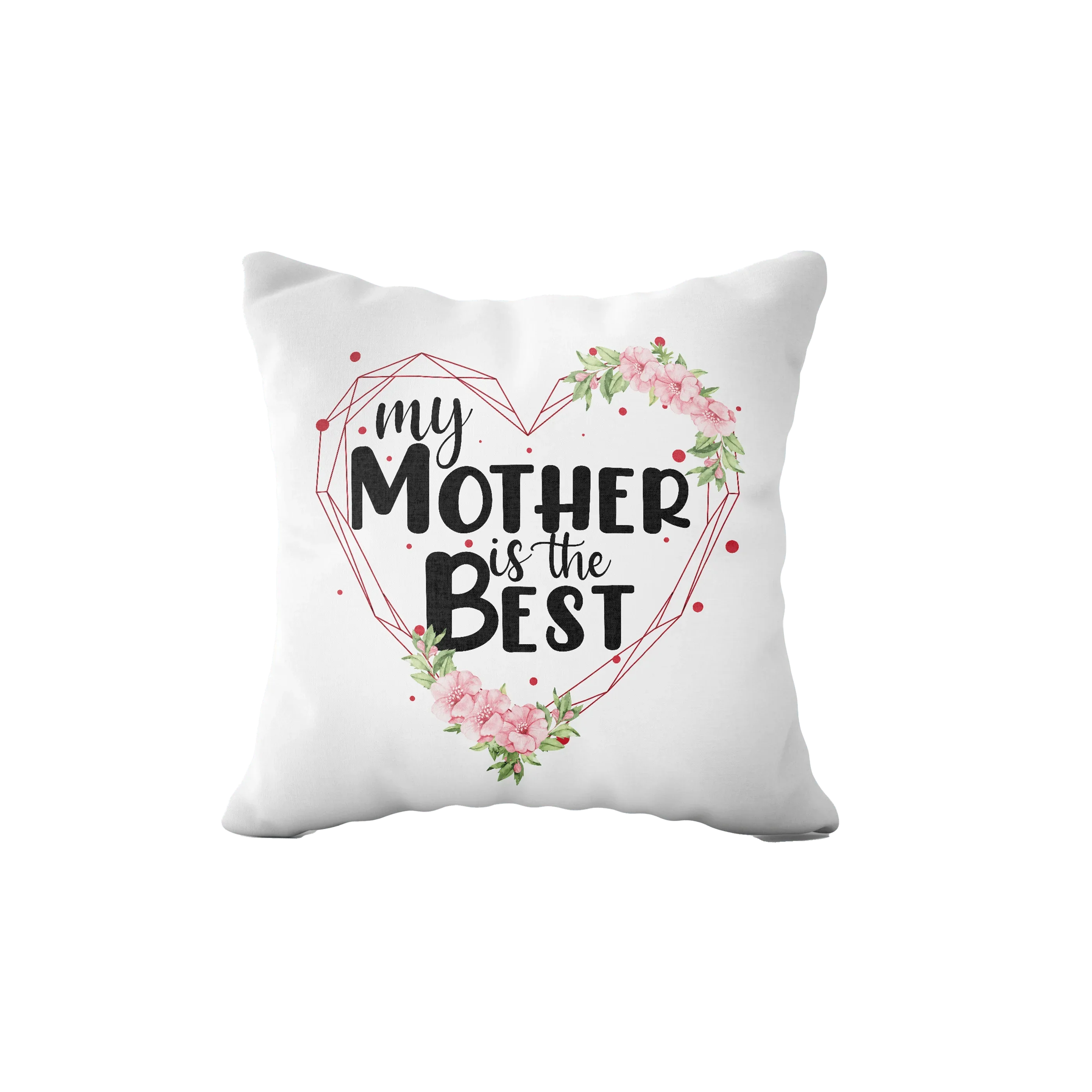 Poduszka z napisem 'my MOTHER is the BEST' w sercu z kwiatami, idealny prezent dla mamy