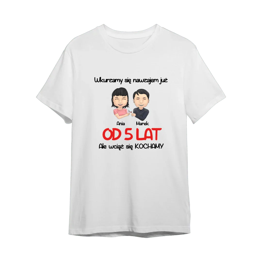 Personalizowany t-shirt na 5 rocznicę związku z imionami Ania i Marek, idealny prezent dla par