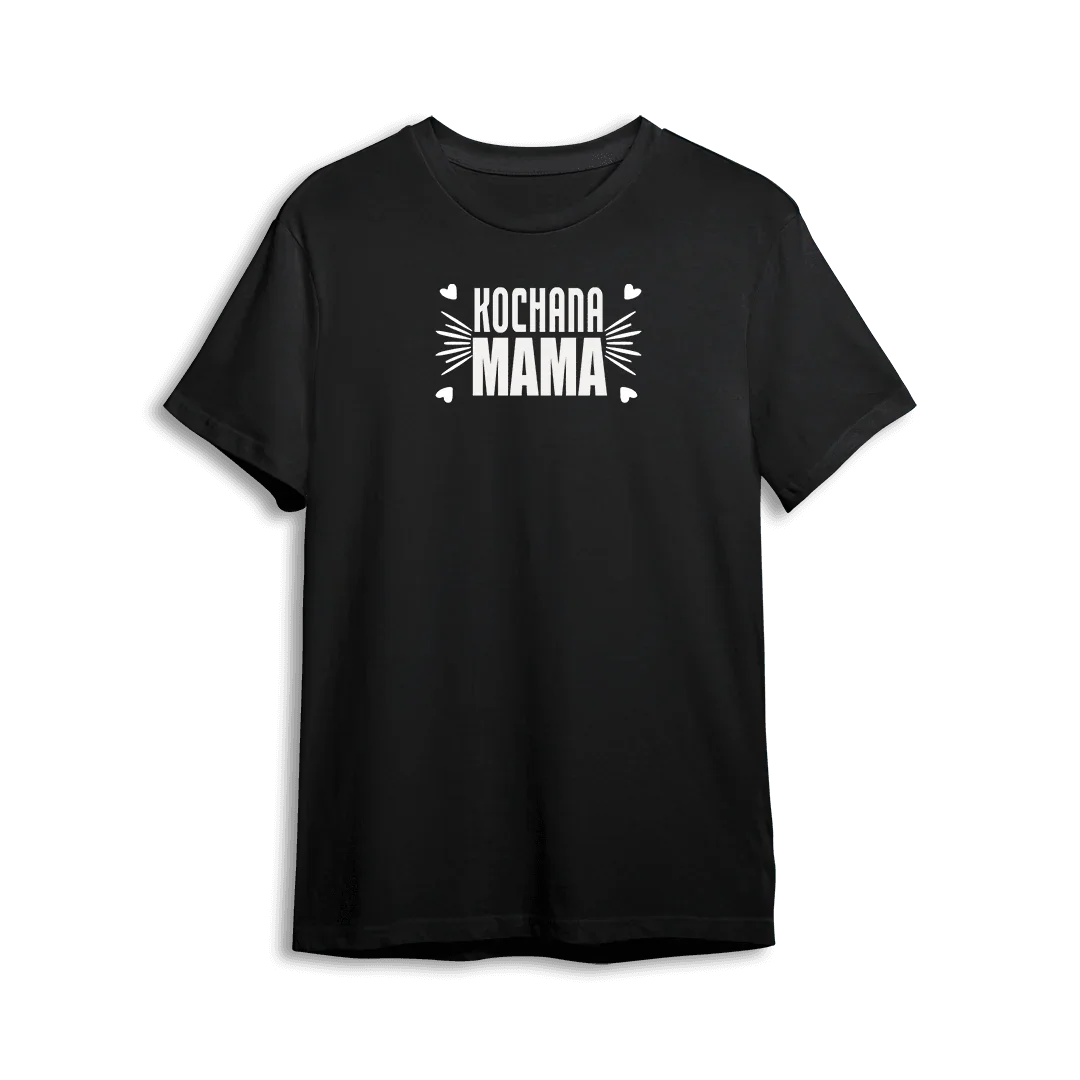 Czarny t-shirt z napisem Kochana Mama, idealny prezent dla mamy na Dzień Matki lub urodziny
