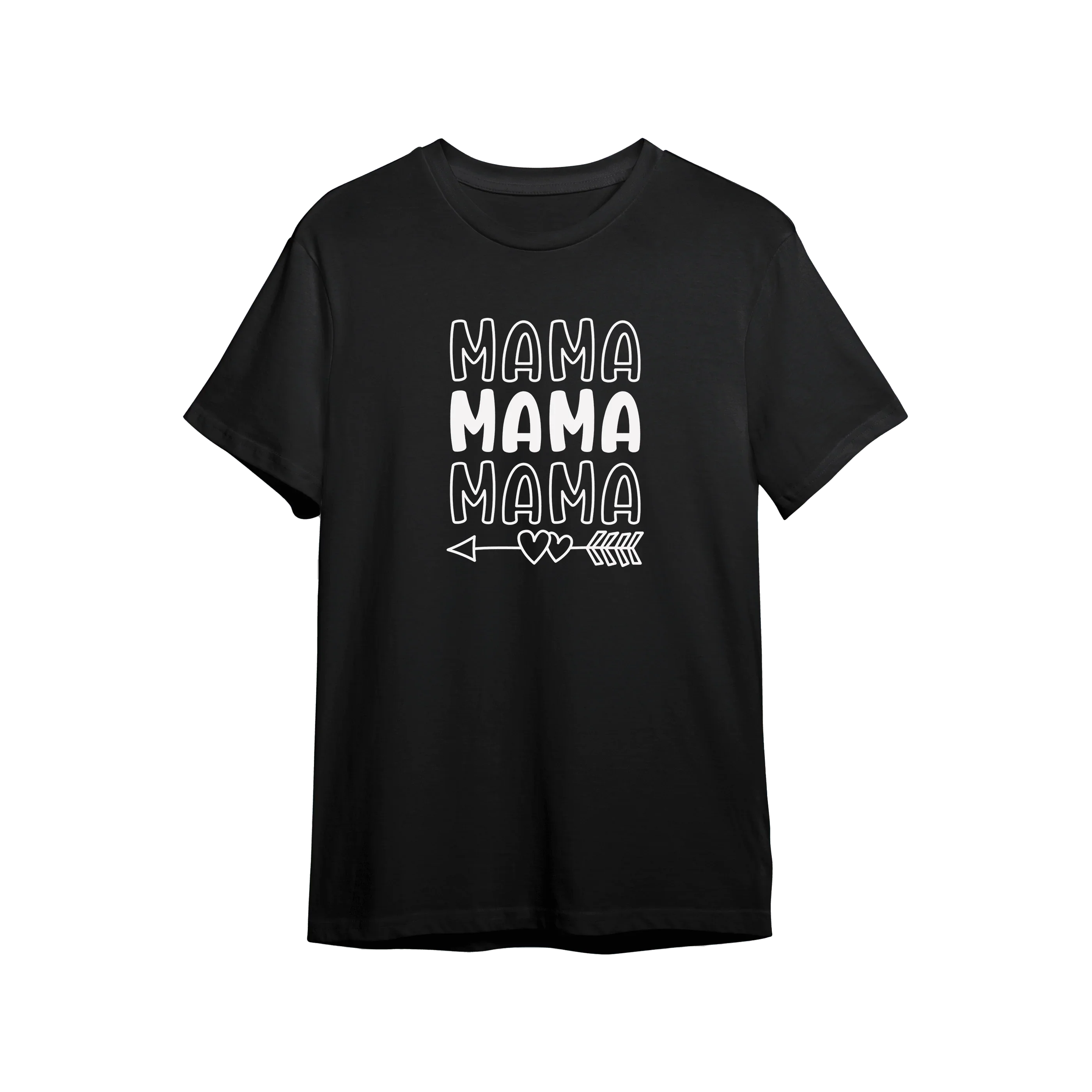Czarny t-shirt z napisem MAMA i strzałką z sercami, idealny prezent dla mamy