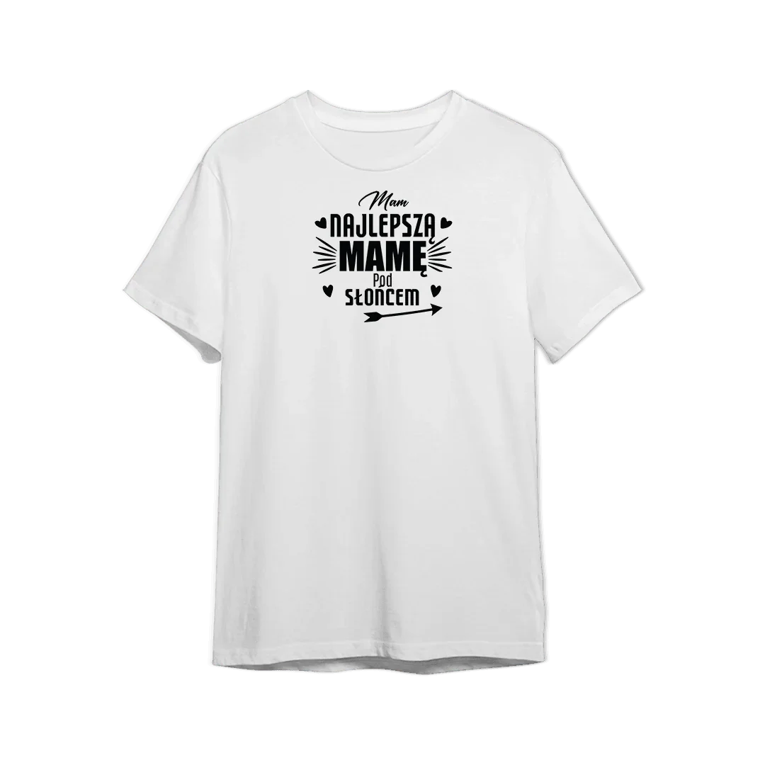 Biały t-shirt z napisem 'Mam najlepszą mamę pod słońcem' – idealny prezent dla mamy
