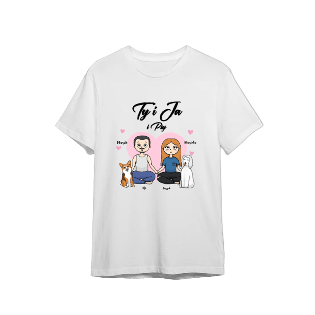 Koszulka Personalizowana dla Par - Ty i Ja (i pies) - Mejkmi - Personalizowane Prezenty Dla Twoich Bliskich!