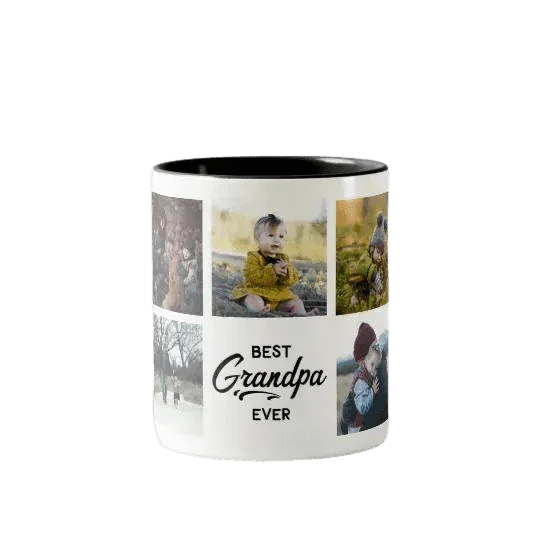 Personalizowany kubek z napisem Best Grandpa Ever i zdjęciami dla dziadka, idealny prezent na każdą okazję