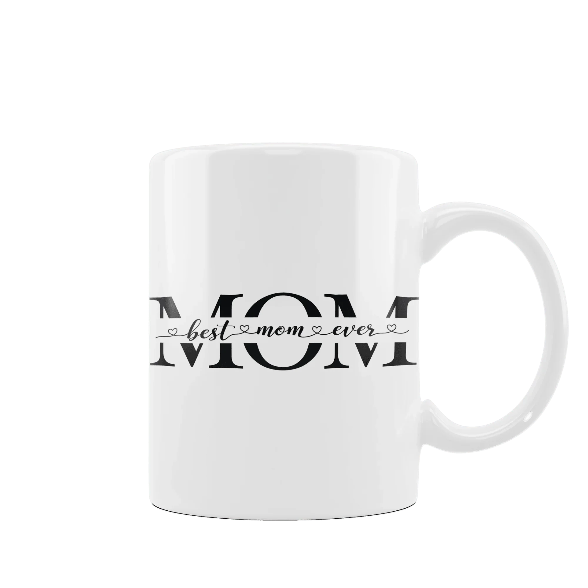 Biała filiżanka z napisem MOM i best mom ever, idealny prezent dla mamy